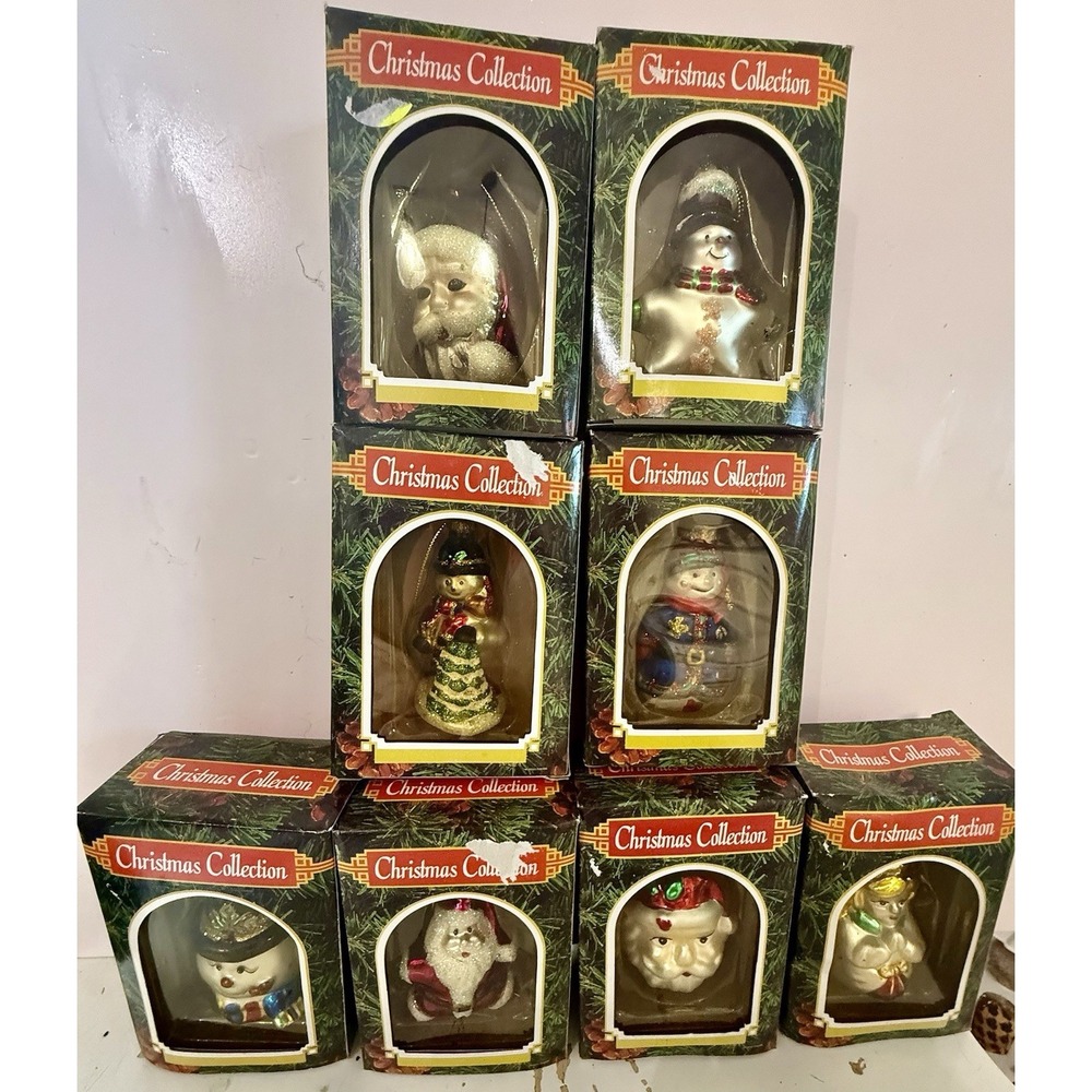 VTG Gerson Hand Blown Glass Ornaments 3.5" Christmas Tree Snowman Santa Angel